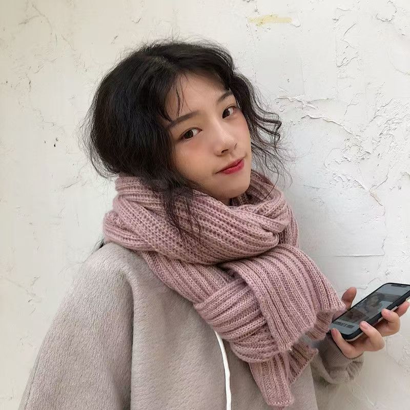 T255 Korean wool scarf men and women autumn and winter long solid color shawl dual-purpose student warm neck scarf trend