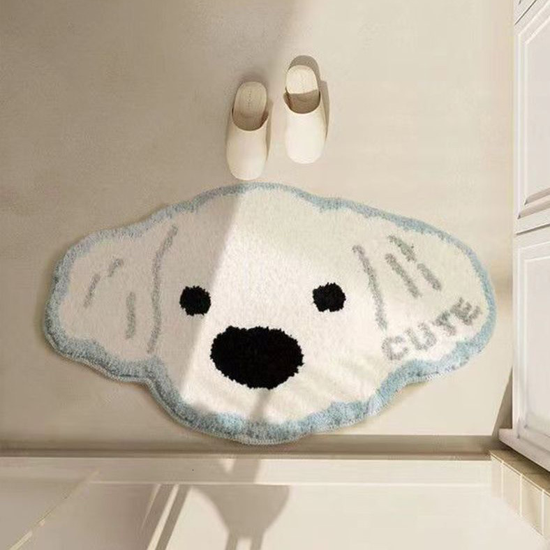 Cartoon puppy carpet, plush entrance door mat, home shower room, water absorbing foot pad, thickened and anti slip H260226