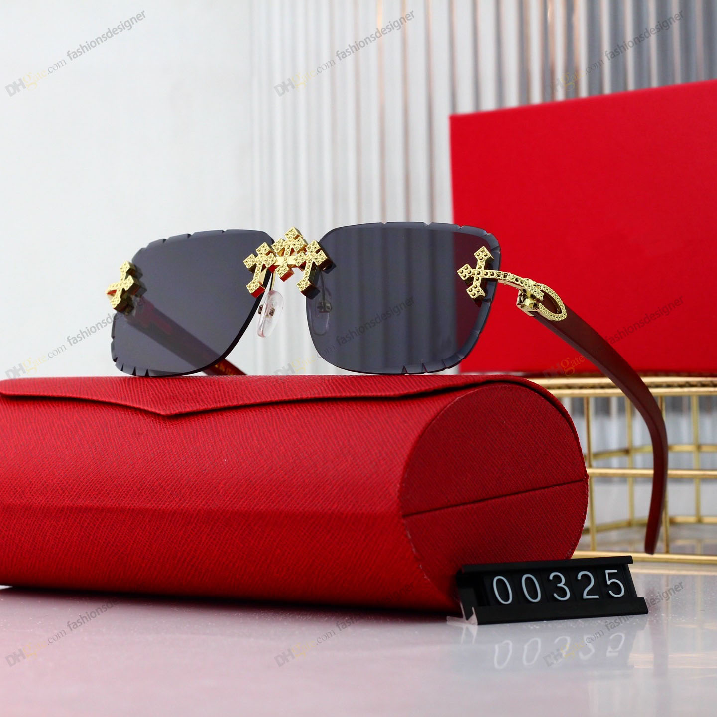 Designer Sunglasses Diamond Cut rimless sunglasses with wooden leg rectangle Optical Frame Black Grey Blue Transparent Lens Sun Eyewear Fashion Glasses