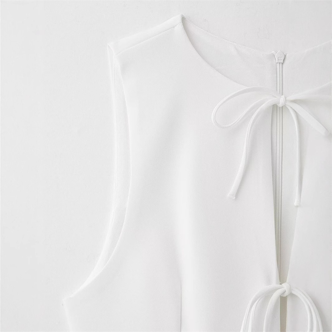 Y5125 Bow Tie Hollow Short Vest Dress Summer European and American Sleeveless Slim Mini Skirt