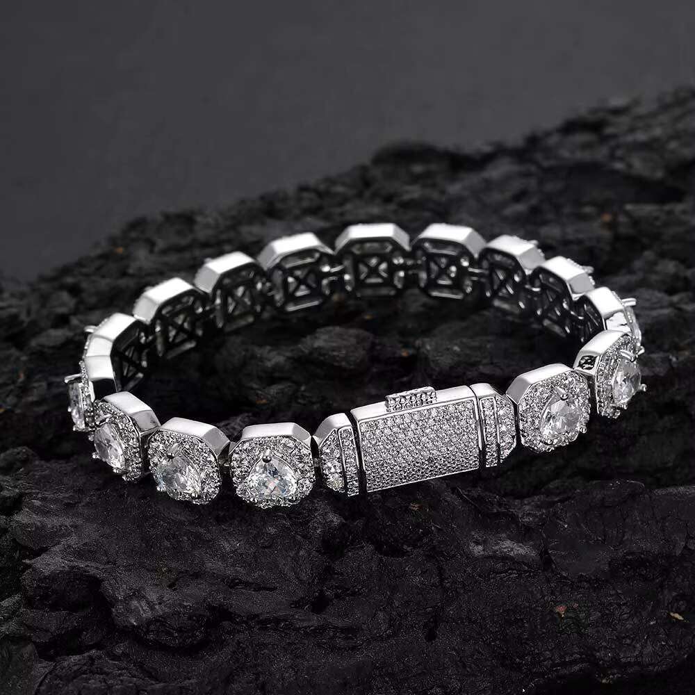 Hip Hop Streetwear Jewelry Set Men's & Women's Spring Clasp Tennis Chain Necklace Zircon Bracelet