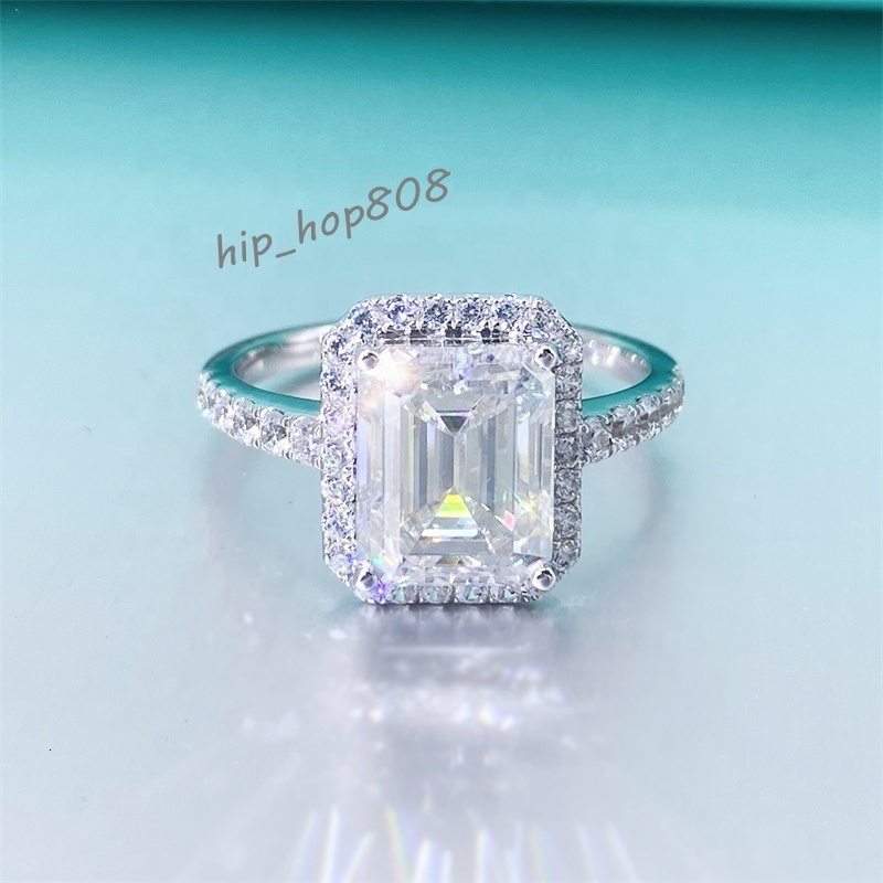 14k Yellow Gold Fashion halo Emerald Cut 3 ct Moissanite Women Engagement Ring