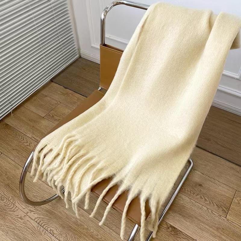 K084 Korean all-match soft and waxy solid color imitation cashmere tassel scarf for women winter extended warm and thickened scarf shawl