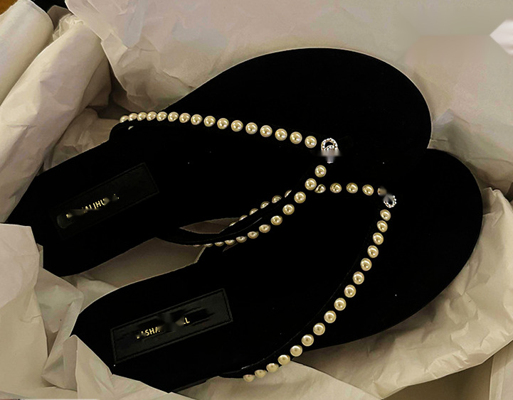 2025 Autumn and Summer New Velvet Water Diamond Slippers Exquisite and Fashionable Women's Flat bottomed Cool Dragging Casual Versatile Slippers