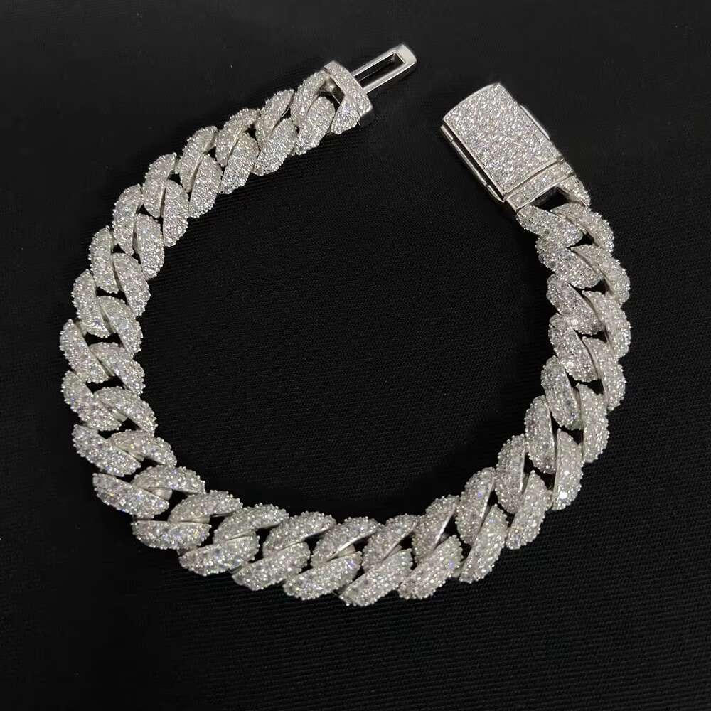 Men's Jewelry 6-24 Inches S Sier k Chain Full Inlaid VVS1 D Moissanite Necklace Shiny Cuban Bracelet