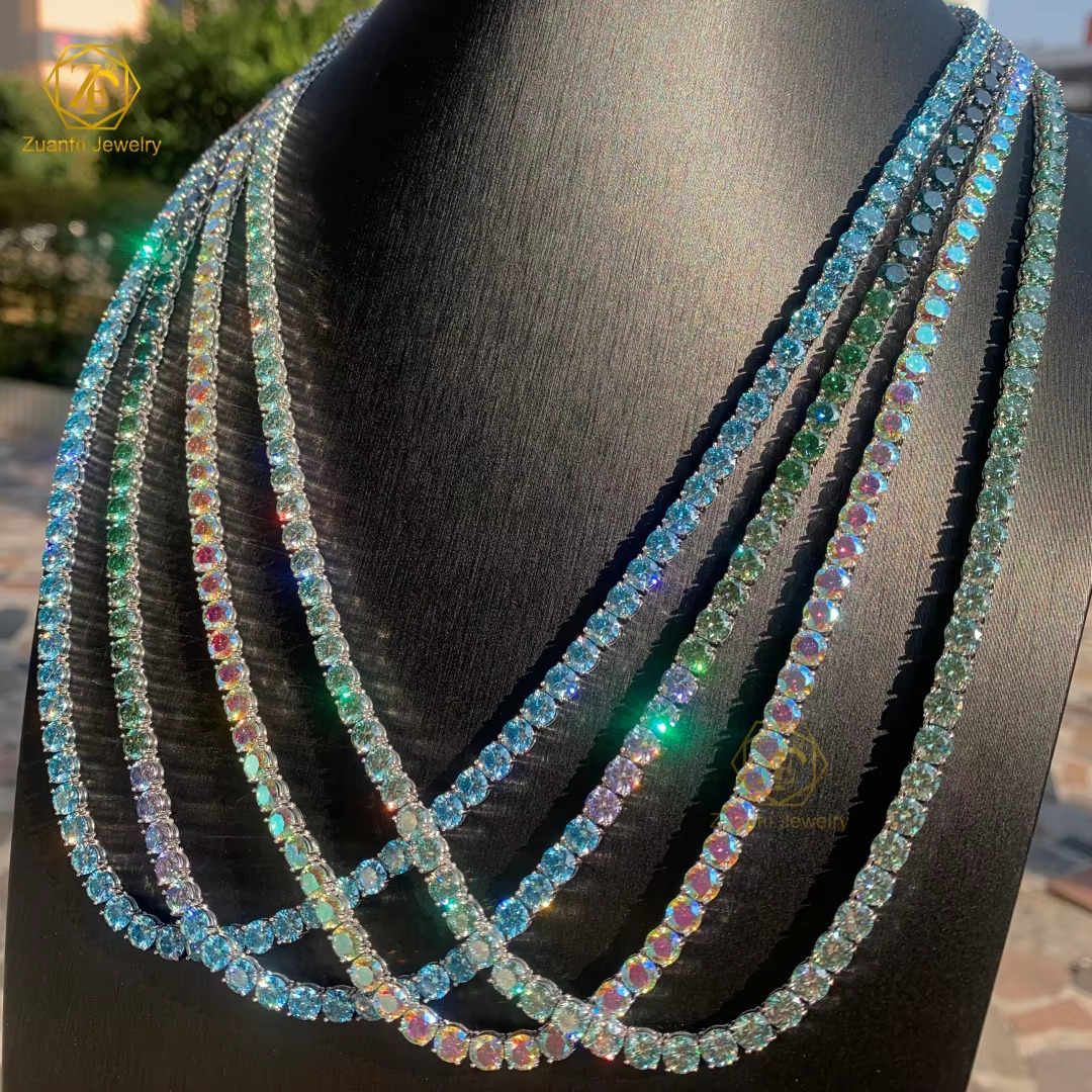 Shining 925 Silver Moissanite Tennis Chains VVS Multi Colors Diamond Moissanite Charm Clover Necklace
