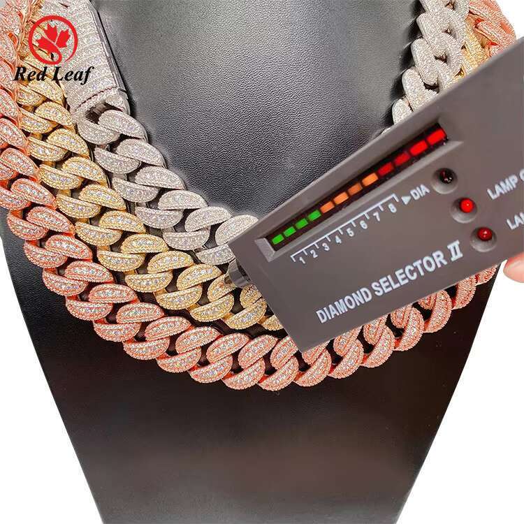 Redleaf Fashion Men's Moissanite Dia Cuban Chain Necklace 20mm Gold with k Inspired by Miami Style