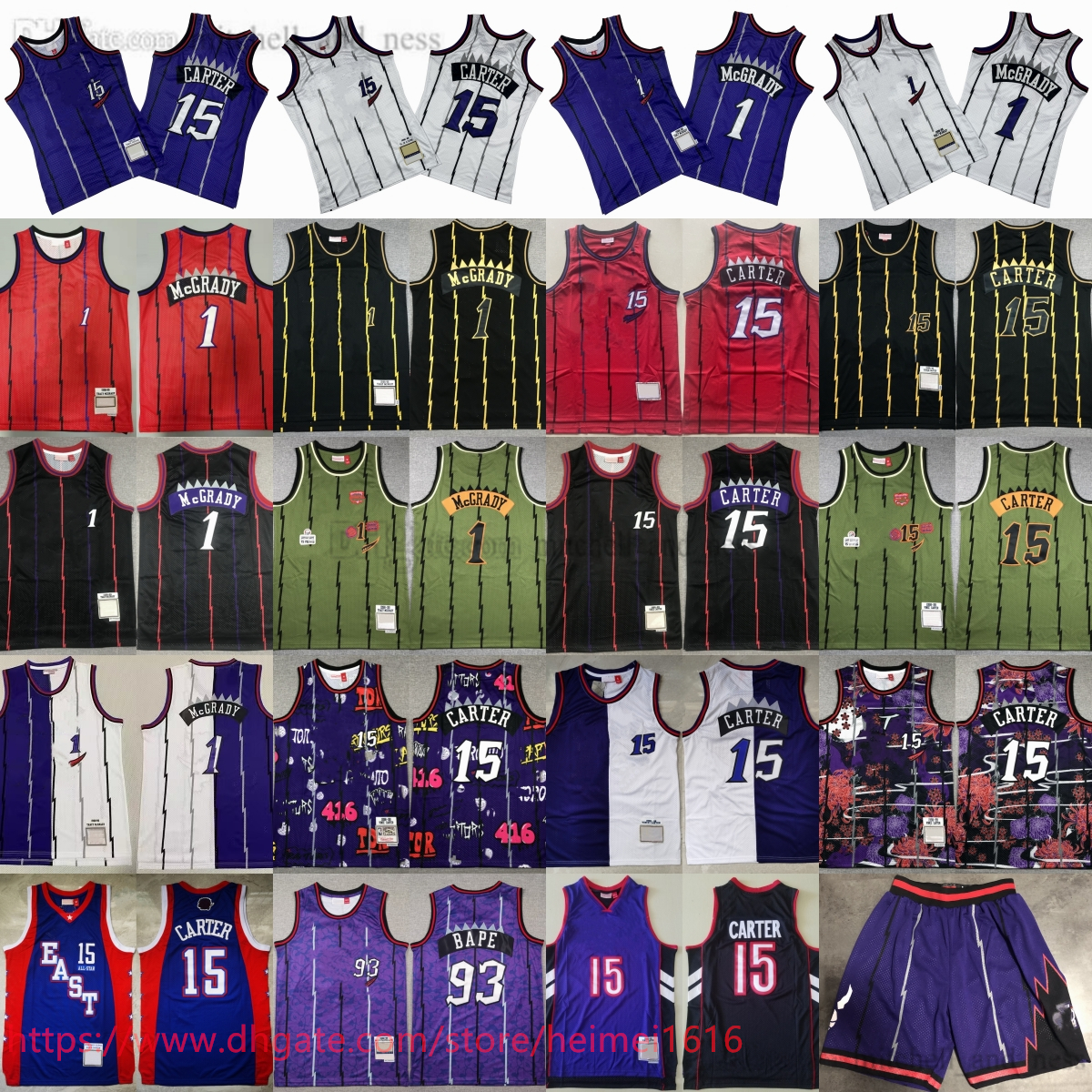 2004 All-stars Classic Retro Basketball 15 Vince Carter Jersey Stitched Vintage 1998-99 McGrady Jerseys Purple White Black Red Carter Breathable Sport Shirt