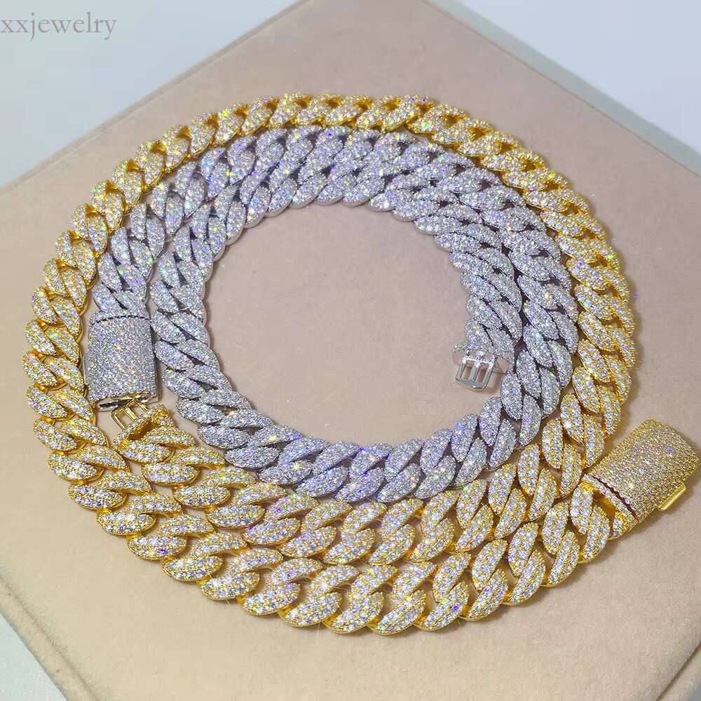 Customizable Sier & Solid Gold Moissanite Necklace Cuban Chain with Dia Cut Rope Hip Hop Style