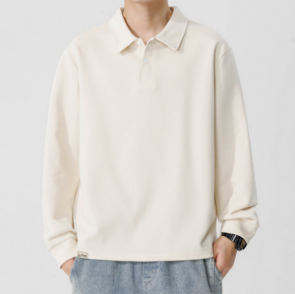 213 Men Long-sleeved Autumn and Winter Heavy Loose Solid Color Lapel Youth Casual