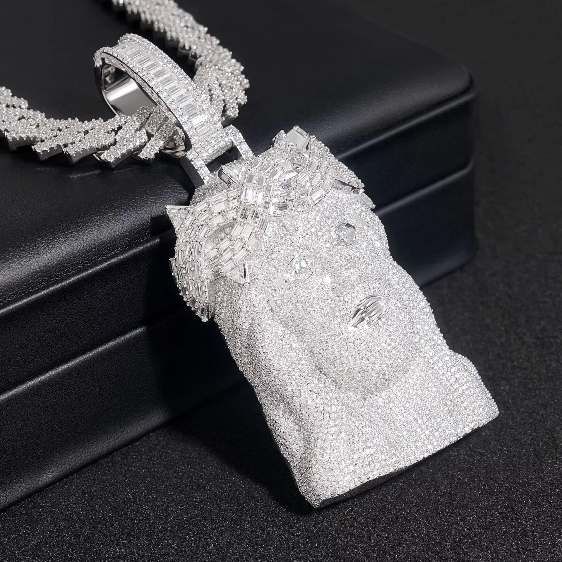 Jesus Pendant with Moissanite 925 Silver Threadable 10mm Cuban Chain Product Type Moissanite Pendants Charms