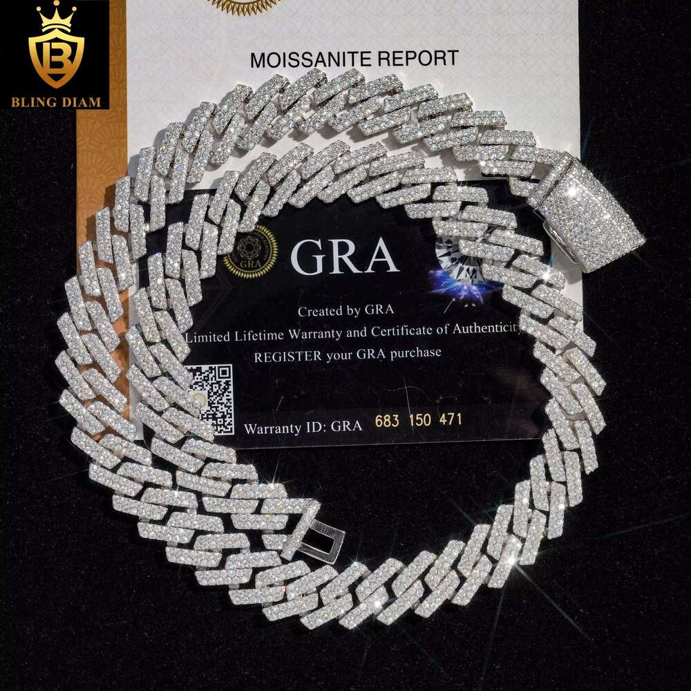 13.5mm Hip Hop Jewelry Miami Cuban k Chain Sterg Sier for Men 2 Row Iced Out Moissanite Necklace