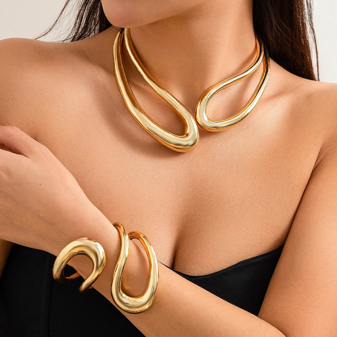 Exaggerated Heavy Metal Big Open Torques Choker Necklace fot Women Goth Adjustable Chunky Chain Grunge Jewelry Steampunk Men 250304