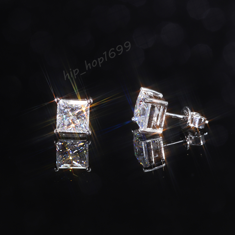 Fashion RTS Square Moissanite Earrings Jewelry 925 Silver Gold Plated Princess Cut Men Women Ring VVS Moissanite Stud Earrings