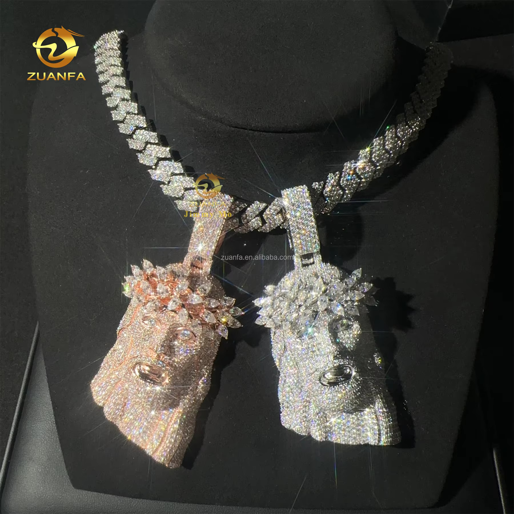 2.5 Luxury Fashion ManJewelry Hip Hop Pendant 925 Silver Pear Brilliant Moissanite Diamond Jesus Pendant Cuban Chain Set