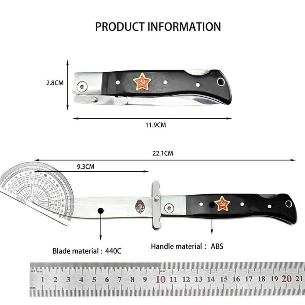 Russian Finka NKVD Tactical Assisted Opening Folding Knife 440C Stainless Steel Blade, ABS Handle with Nylon Sheath - Outdoor Hunting Survival Camping
