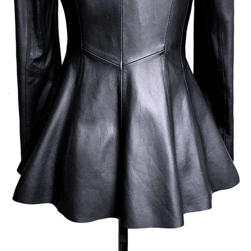Lautaro Autumn Black Slim Soft Pu Leather Jacket Women Deep V Neck Long Puff Sleeve Elegant Skirted Blazer Fashion 2021