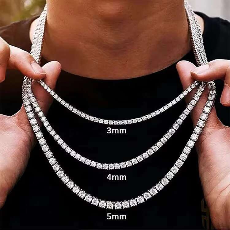 New Design Pass Tester Hiphop Jewelry 3mm-5mm VVS Moissanite Dia Iced Out Cluster Sier Tennis Chain Necklaces