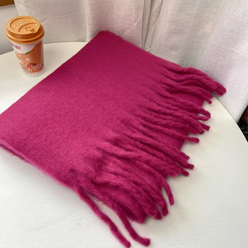 K084 Korean all-match soft and waxy solid color imitation cashmere tassel scarf for women winter extended warm and thickened scarf shawl