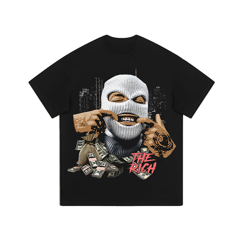 New Light Luxury Designer Digital Printing Retro Washing Short Sleeve T-shirt For Men And Women Instagram Fashion Brand Street Hip Hop Couple Short Sl
