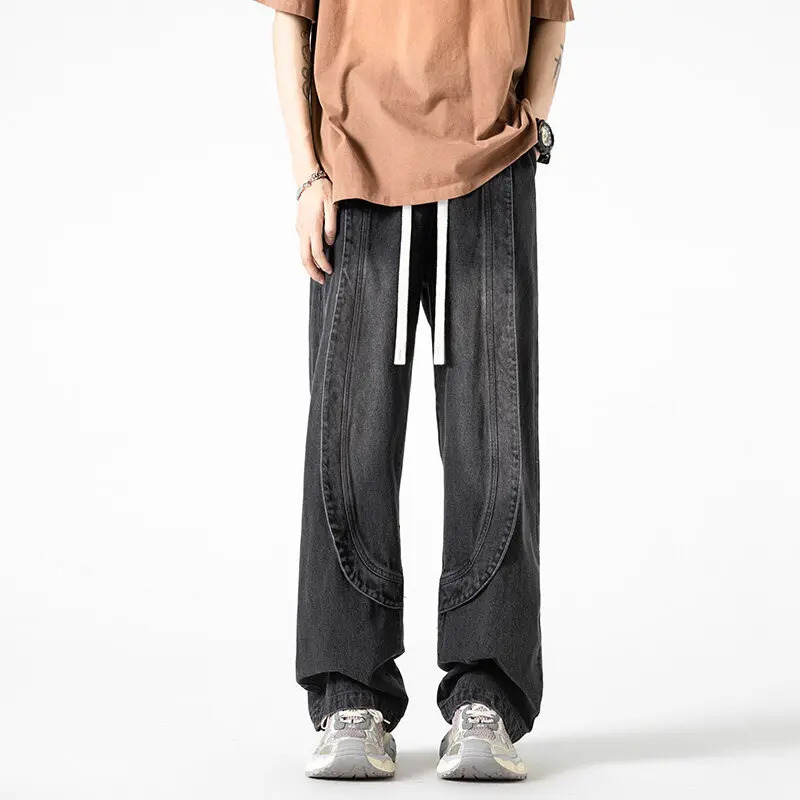 Hip Hop Trendy Mens Jeans Loose Fit Jeans American Street Fashion Straight Jeans Y2K Trousers 250306