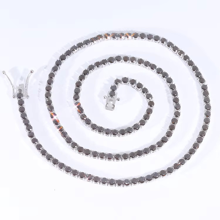 Hiphop Jewelry 4mm Black Tennis Bracelet Necklace With VVS Moissanite Pure Silver 925 Tennis Chain