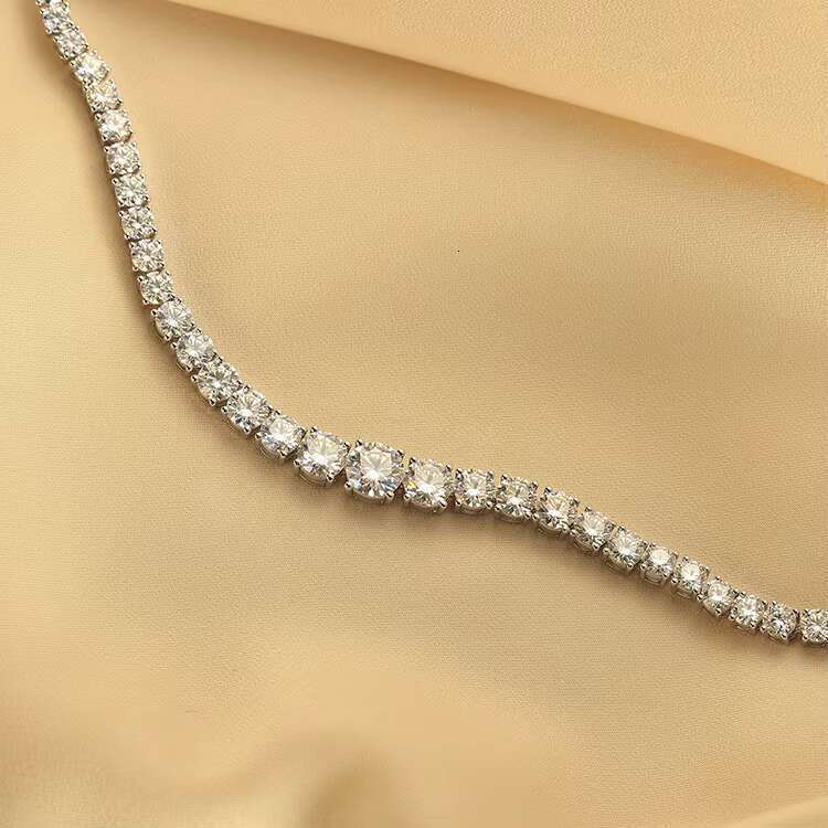 AAA Gems White Gold Vermeil Graduated Size 3.5mm VVS Moissanite Dia Tennis Chain Necklace for Women