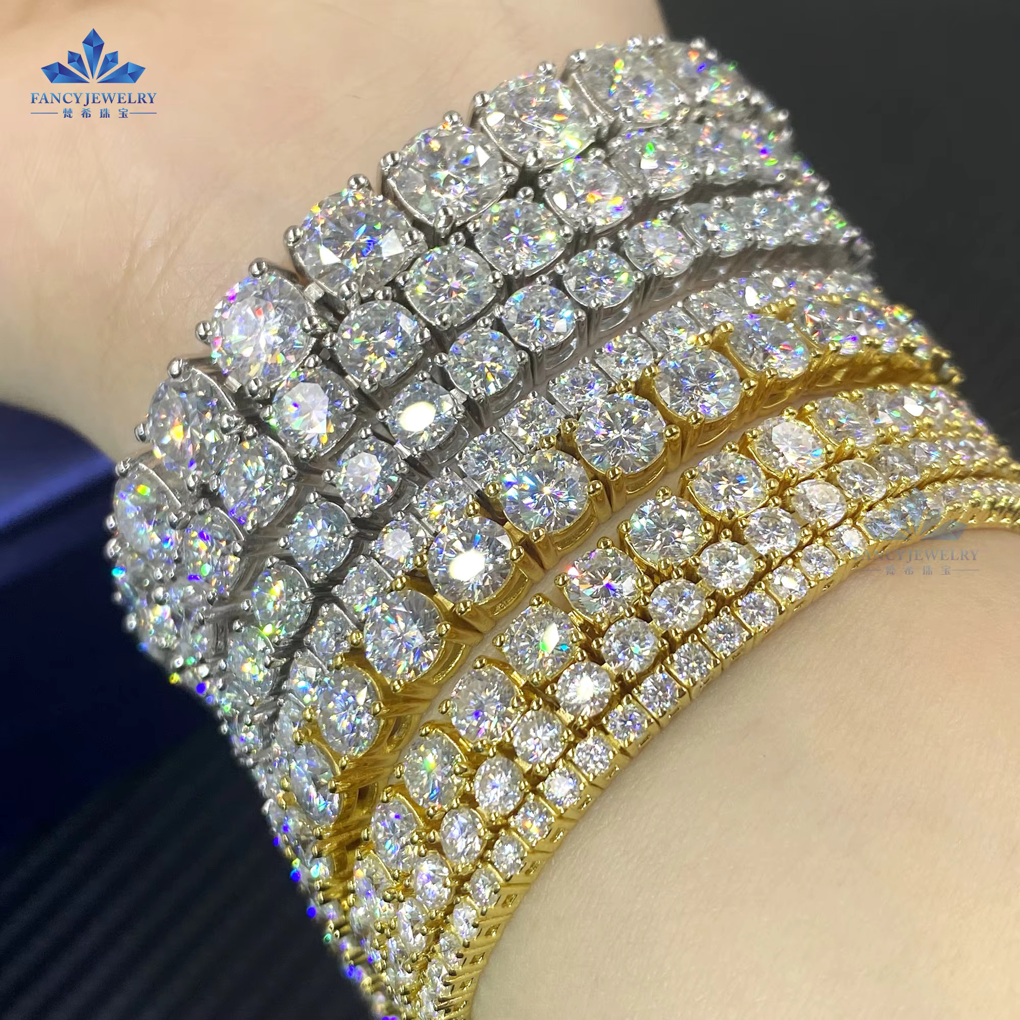 FANCY Sterg Sier Tennis Bracelet Fine Jewelry with VVS D Moissanite Iced Out Style Men/Women Dia Main Stone