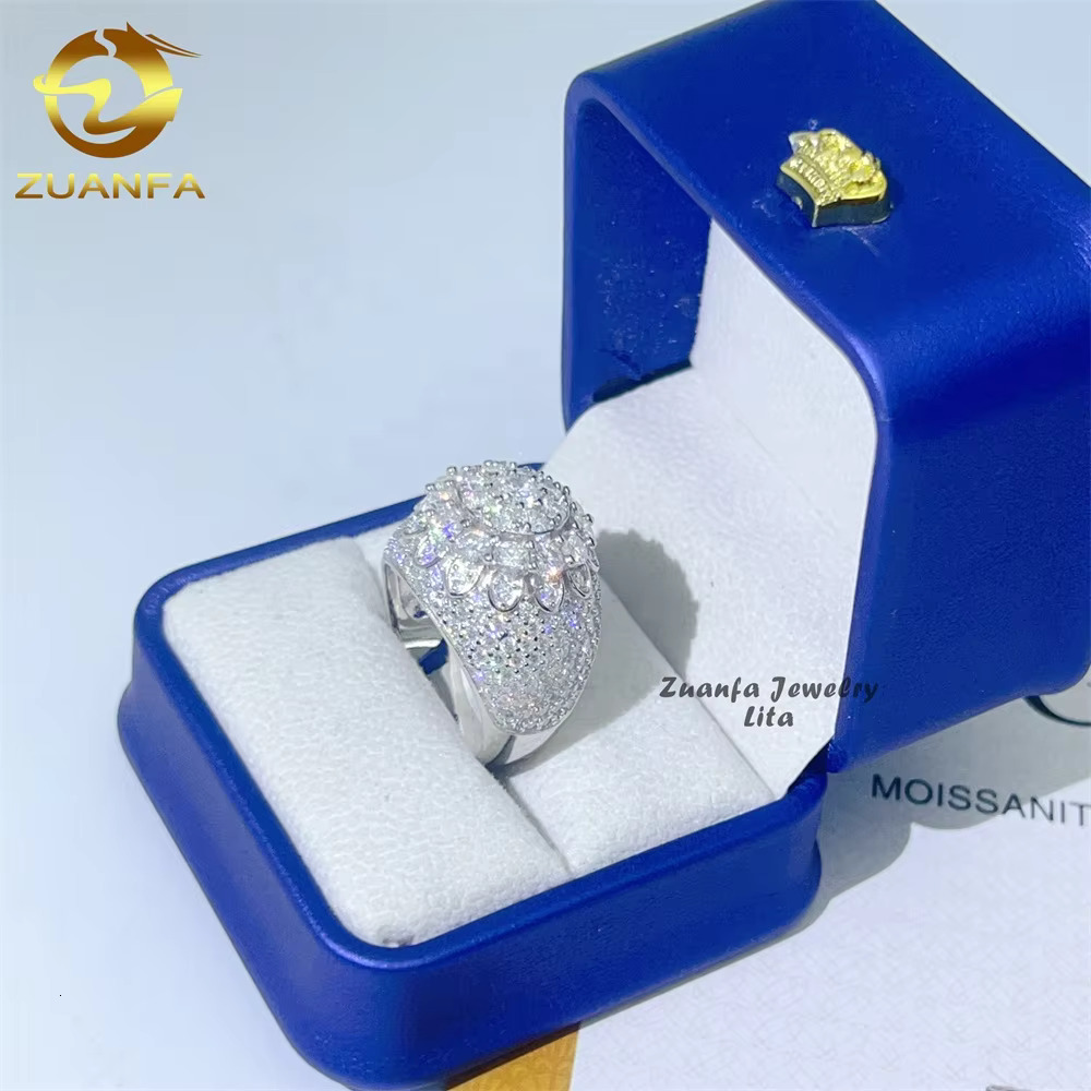 New Arrival Fine Jewelry 925 Sterling Silver Iced Out Diamond Hip Hop Mens Moissanite Ring