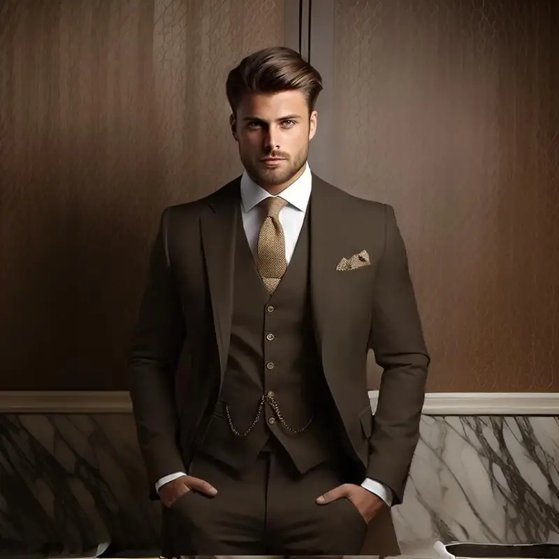 3 Pcs Wedding Suits for Men Prom Party Slim Fit Groom Tuxedo Custom Made Male Fashion Suit Jacket With Pants Vest 2025
