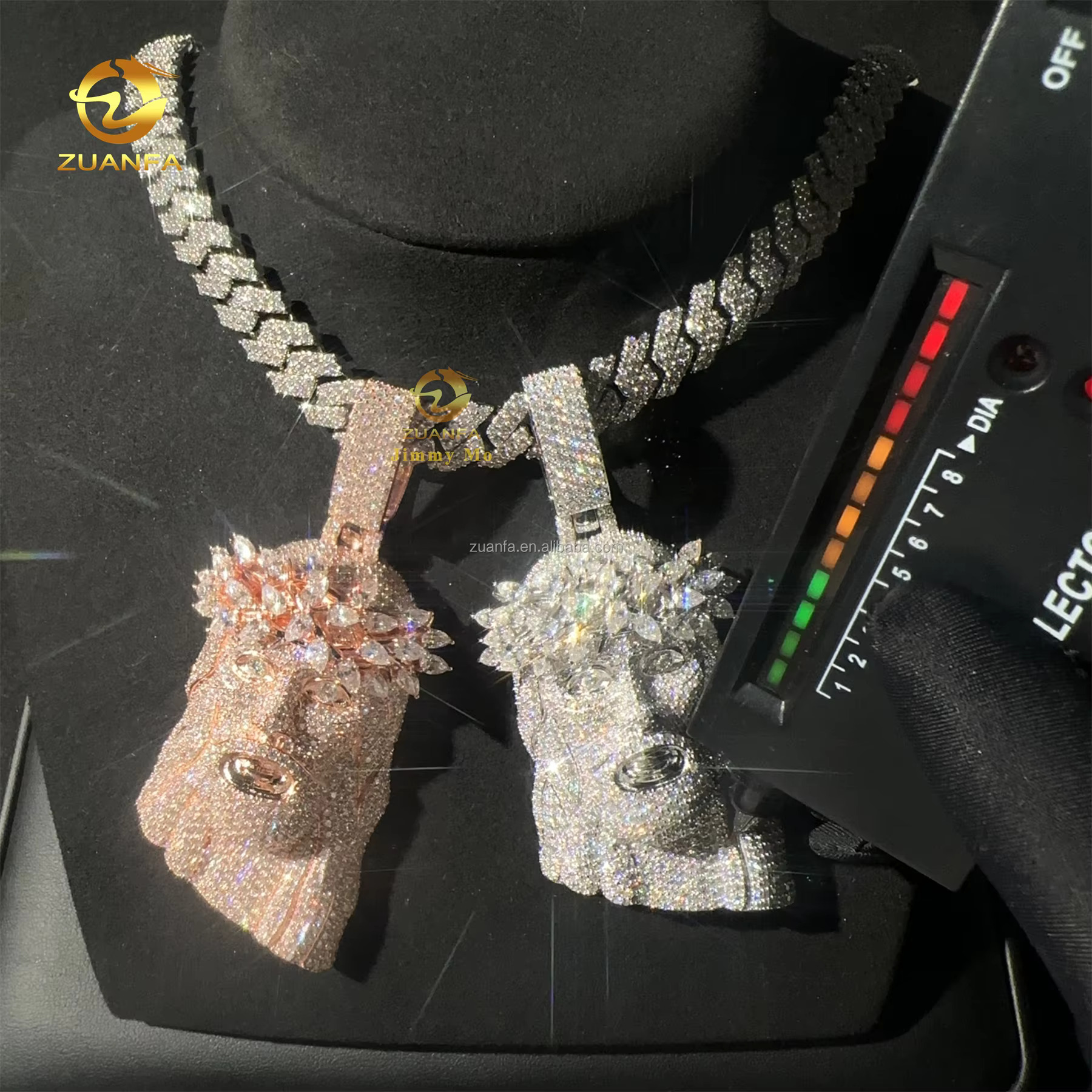 2.5 Luxury Fashion ManJewelry Hip Hop Pendant 925 Silver Pear Brilliant Moissanite Diamond Jesus Pendant Cuban Chain Set
