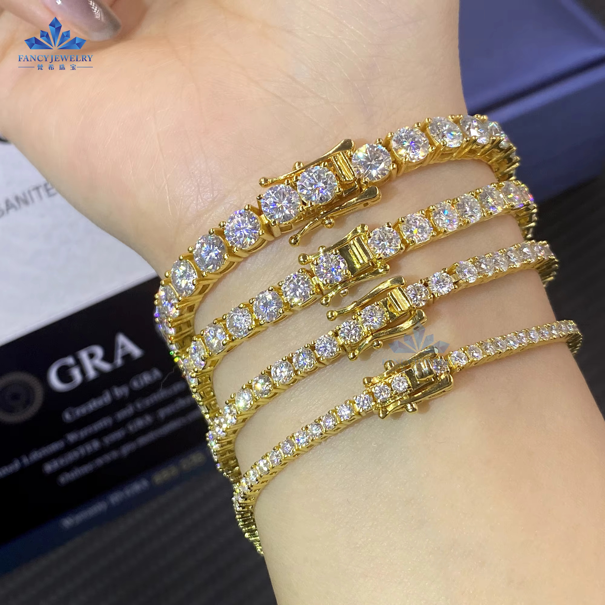 FANCY Sterg Sier Tennis Bracelet Fine Jewelry with VVS D Moissanite Iced Out Style Men/Women Dia Main Stone