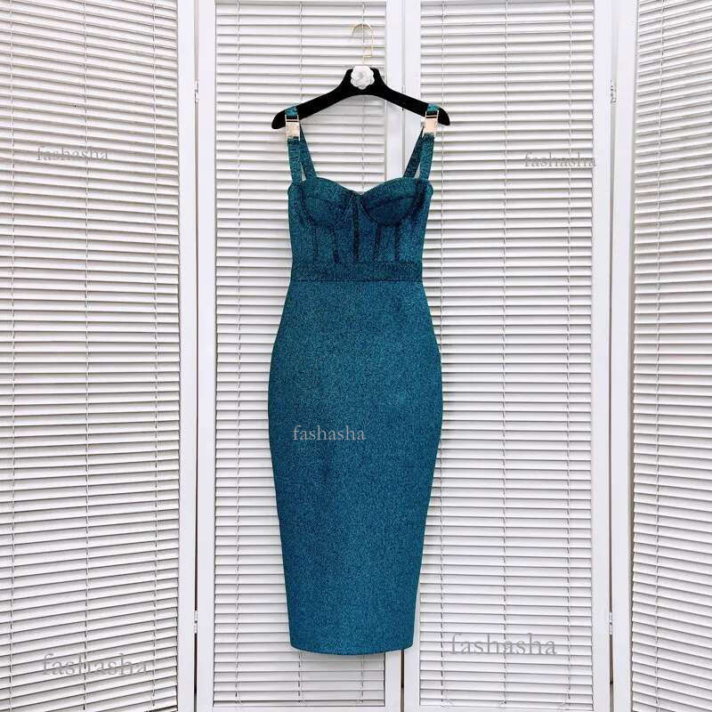 506 L 2024 Milan Runway Dress Spring Summer Sleeveless Spaghetti Strap Blue Dresses Womens Dress Fashion High Quality Lux