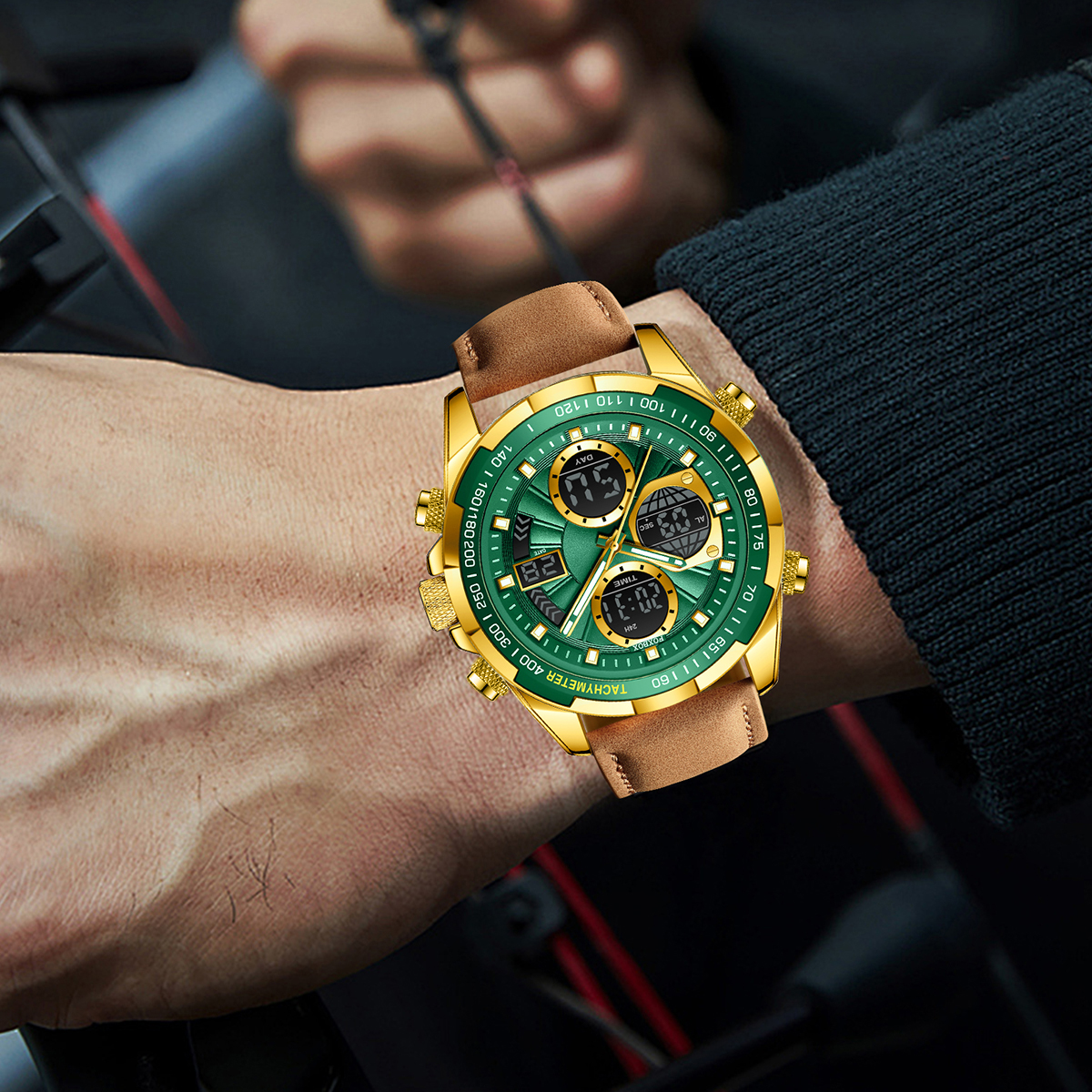 LIGE Dual Display Electronic Watch Dual Display Multifunctional Night Light Men's Watch Waterproof Timing Alarm Clock Multifunctional Watch