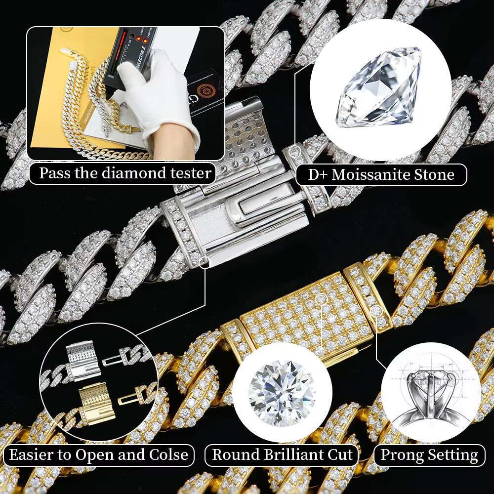 Custom Men Hiphop 10mm White Gold Plated Sterg Sier Iced Out Mossanite Moissanite Dia Cuban Necklace k Chain