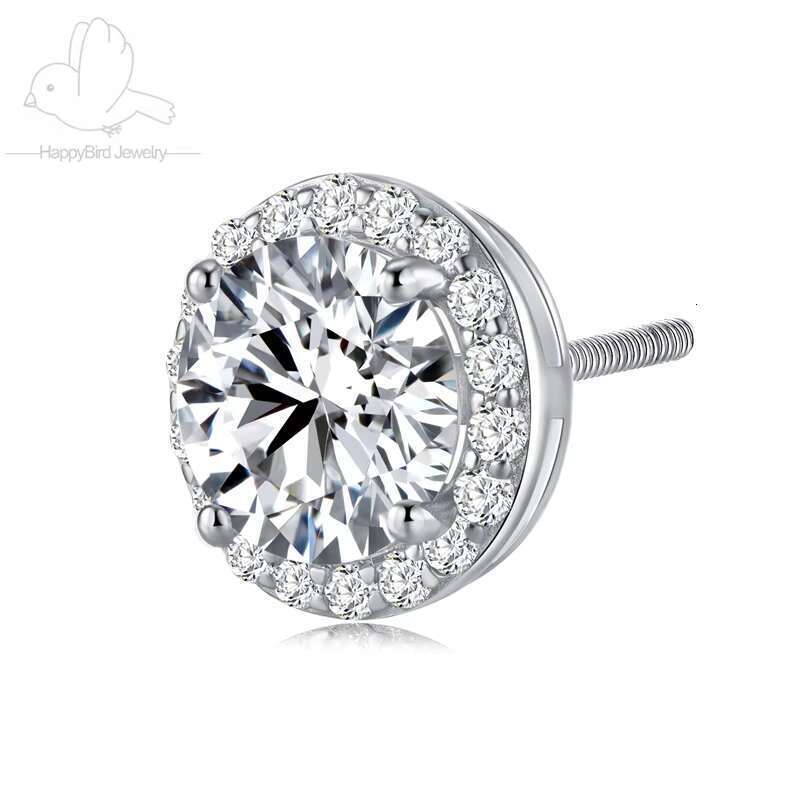 7MM Moissanite Stud Earrings with Sterg Sier Halo Rhodium Plated Classic Style Women's Jewelry