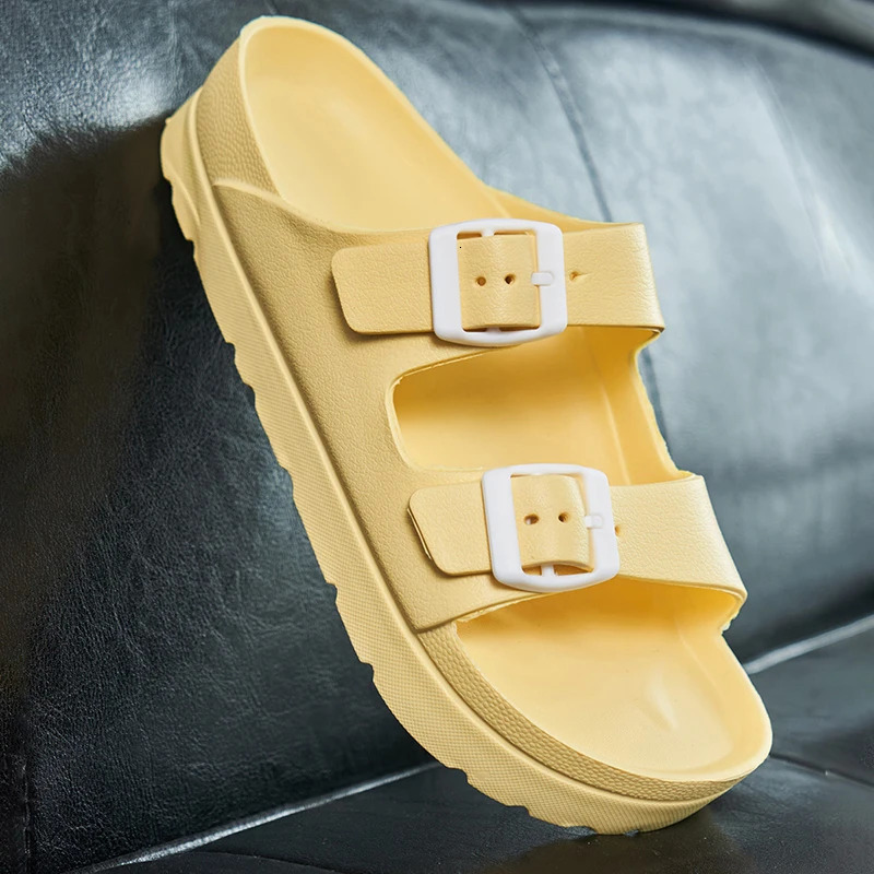Summer Sandals for Women and Men Platform Slippers Double Buckle Adjustable Slides EVA Flat Sandals House Slippers Thick Sole 250305
