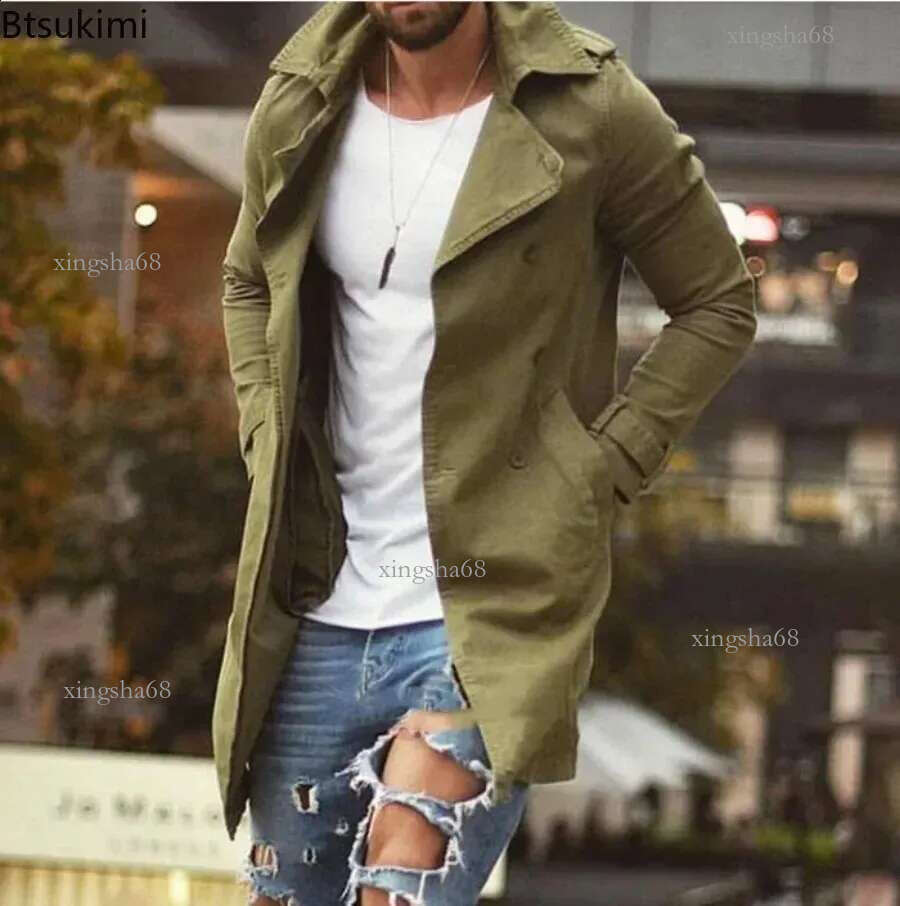 2024 Mens Lapel Trench Coat Autumn Winter Warm Overcoat Men Fashion Casual Long Sleeve Jacket Slim Button Coats For 24