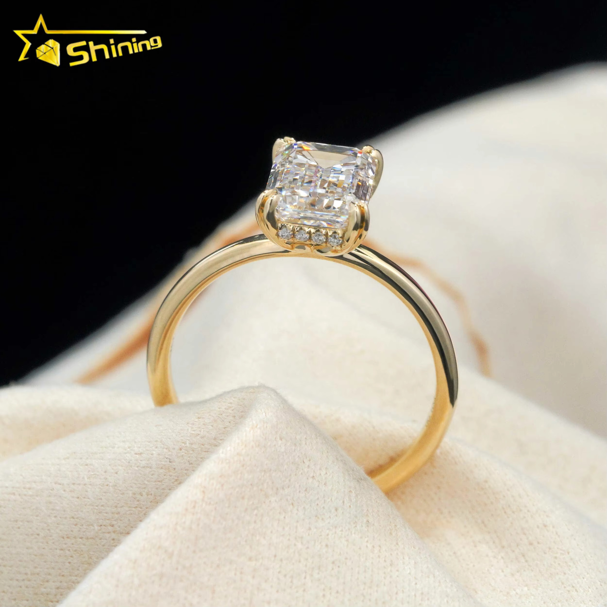 Hidden Halo Emerald Cut 3ct VVS2 Lab Grown Diamond CVD Mirco Pave Engagement Ring 14K Solid Gold Wedding Engagement Ring