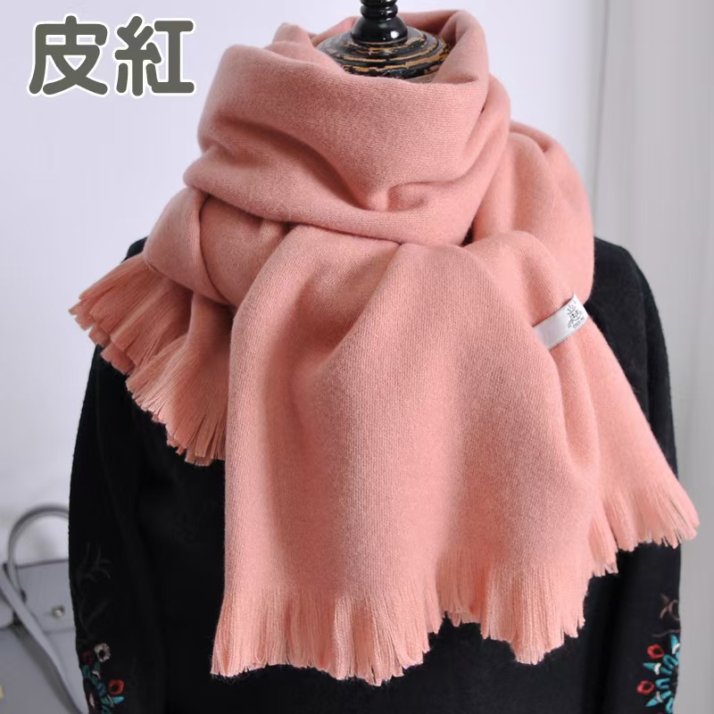 K078 Korean solid color thick white short beard scarf female solid color cashmere scarf annual meeting classmate meeting high-end short beard scarf
