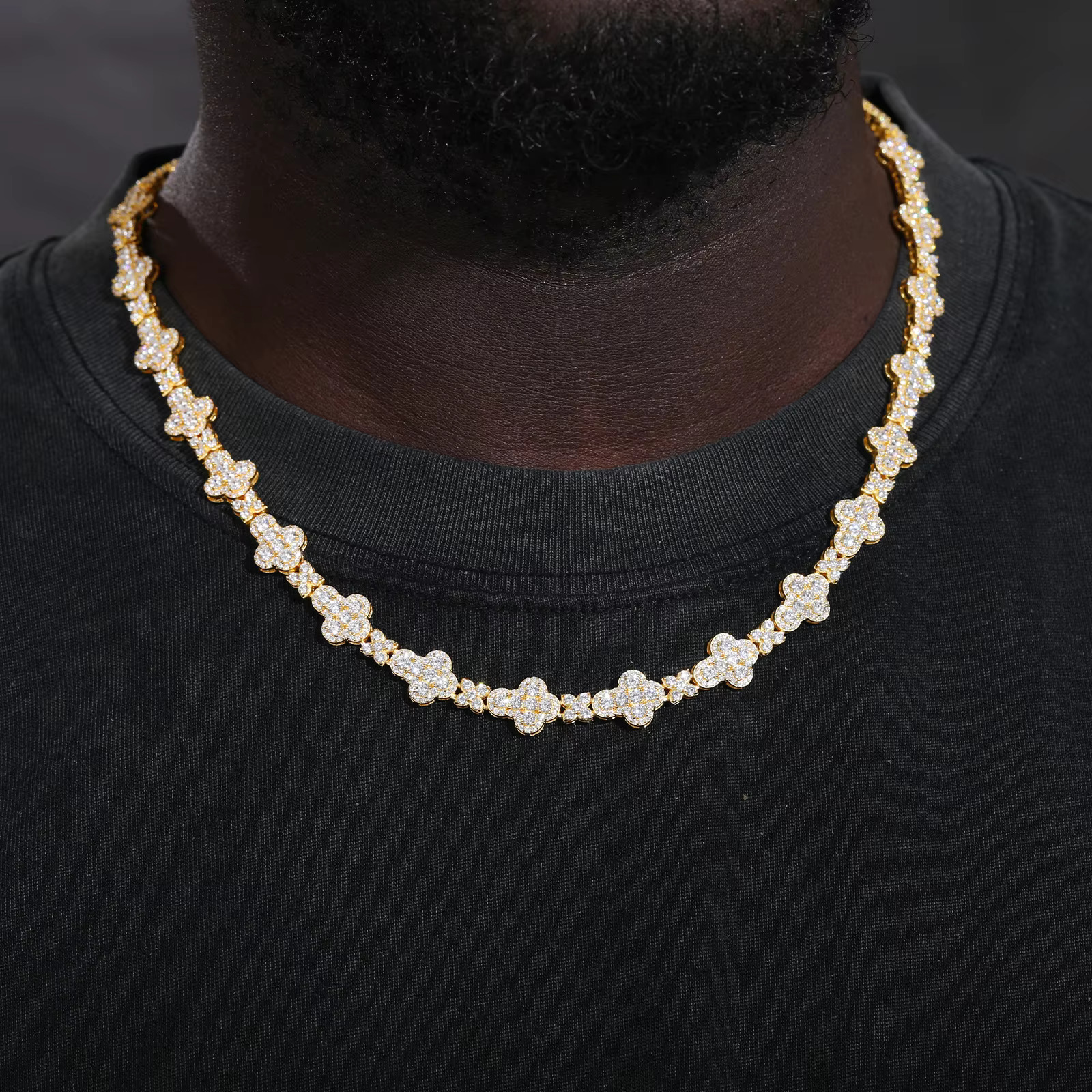 New Cross Collection Pass Diamond Tester 10mm Moissanite Cross Link Chain 925 Sterling Silver Jewelry Four Leaf Clover Necklace