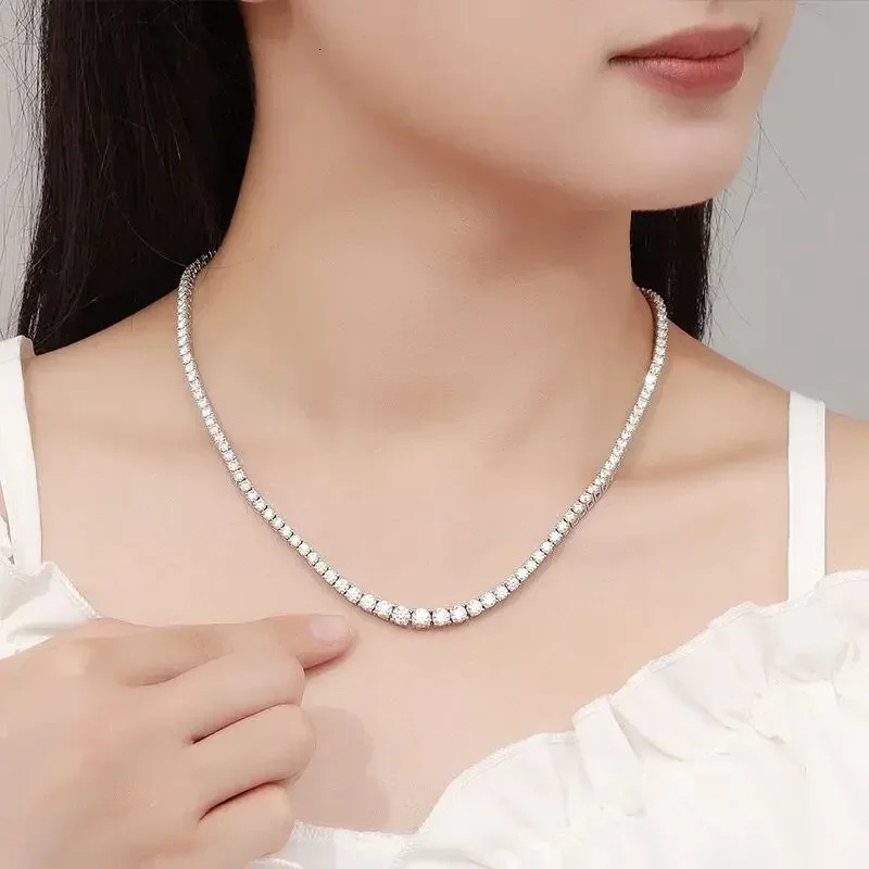 925 Sterling Silver Necklace Zircon Chain Necklace Women Fashion Simple Engagement Wedding Charm Jewelry 4mm 45cm250305