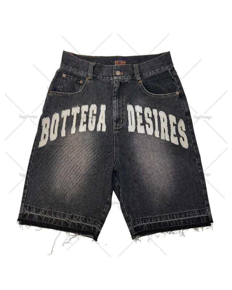 Summer New Street Embroidery Waisted Washed Denim Five Quarter Pants Retro Fashion Designer High quality Loose Jeans Men Y Gothic Punk Shorts