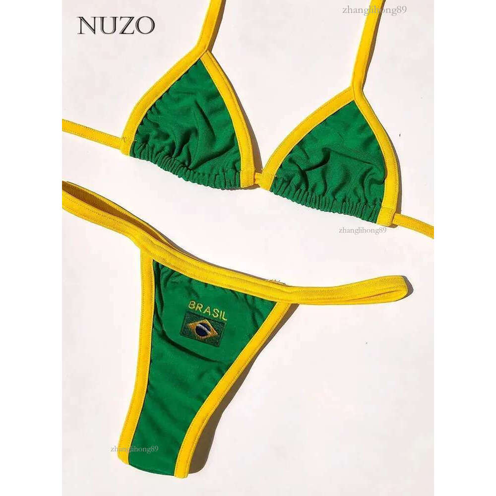 Letter Embroidery Contrast Bikini Set Women Swimwear Sexy Patchwork Swimsuit Tie Outfits Y2k Bathing Suit Holiday Beachwear 24