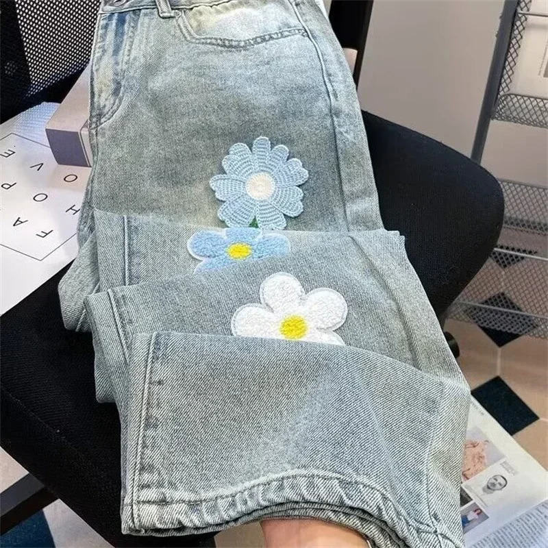 Y2K Vintage Flower Embroidered Jeans For Men High Street Baggy Straight Wide Leg Denim Pants Autumn Hip Hop Fashion Jean 250306