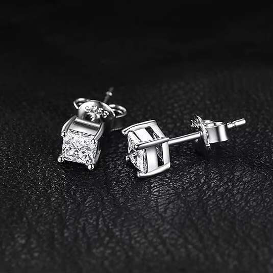 Princess Square Cut Stud D Color VVS Moissanite Dia Sterg Sier Earrings for Women Men