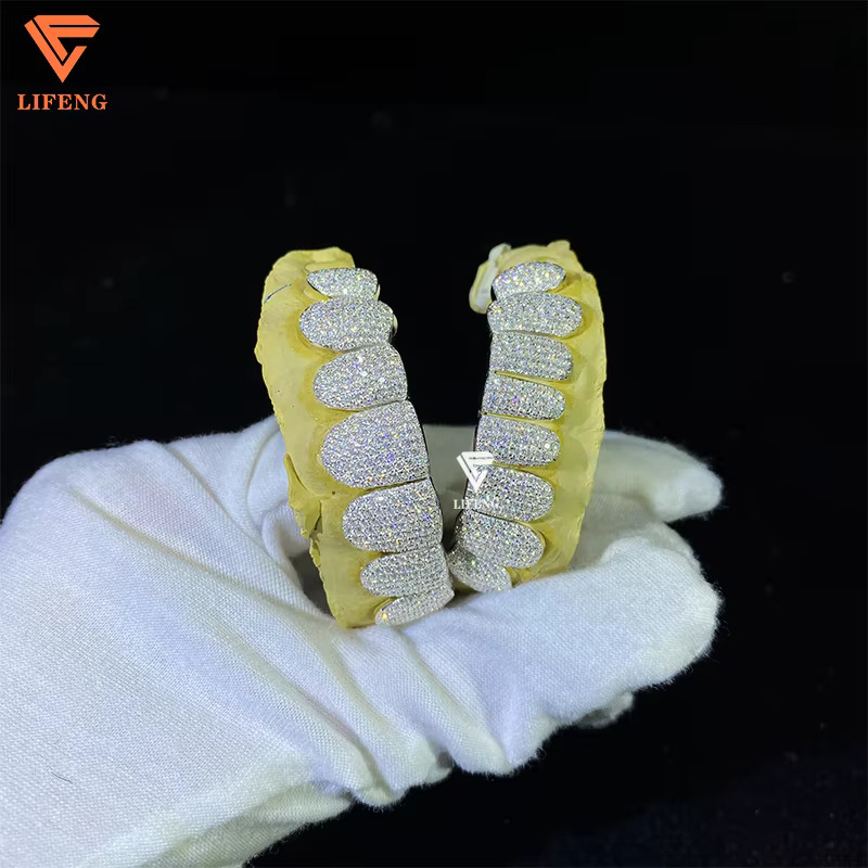 Iced Out Hip Hop Grillz Diamond Teeth Rappers 8 Top 8 Bottom Gold Plated 925 Sterling Sliver Custom Vvs Moissanite Grillz