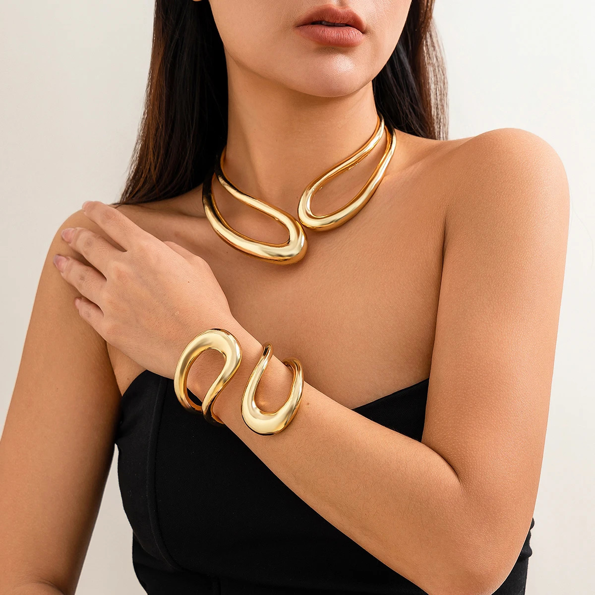 Exaggerated Heavy Metal Big Open Torques Choker Necklace fot Women Goth Adjustable Chunky Chain Grunge Jewelry Steampunk Men 250304