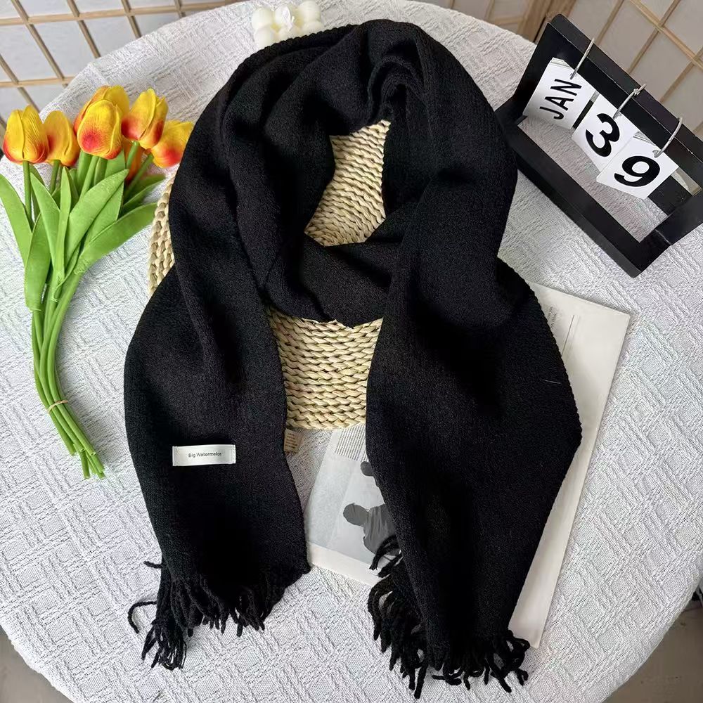 T253 new cashmere earth color green brown solid color winter knitted warm tassel small scarf neck scarf female