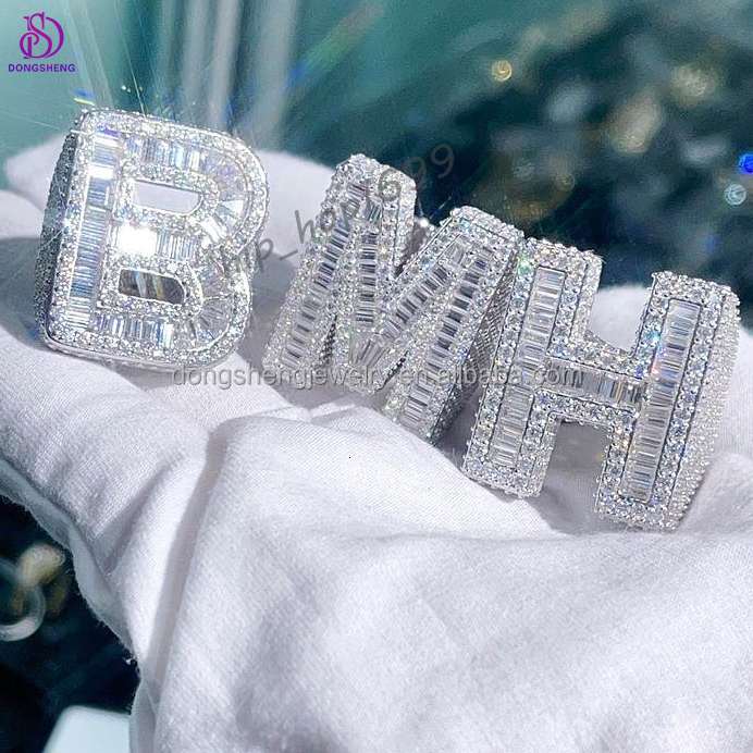 Custom Initial Letter Diamond Rings 925 Silver Baguette Iced Out VVS Moissanite Hip-hop Letter Name Championship Rings Men